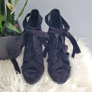 Nine West INESELLA Black Peep Toe Tie Up Pumps Size 6M